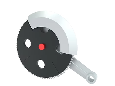 Mechanical Component With Black Toothed Gear Disk Red Central Dot And Silver Lever 3d model