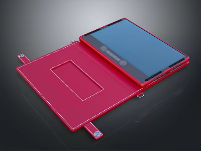 Red Foldable Tablet With Leather Case Blue Screen Strap Closure And Modern Design 3d model