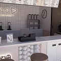 Modern Milk Tea Shop Interior With Counter Menu Board Coffee Machine And Seating Area