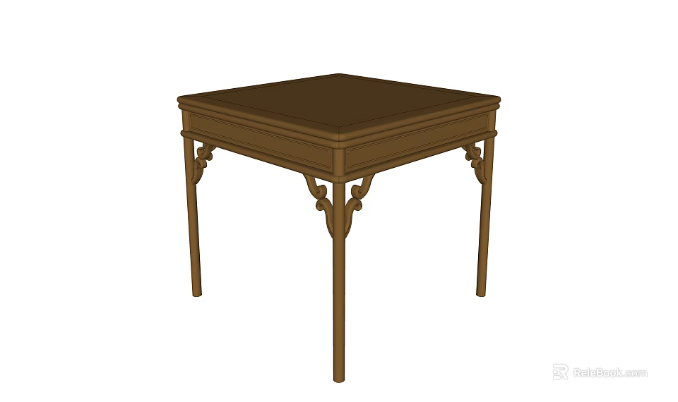 Traditional Brown Wooden Side Table With Carved Legs And Square Top Design 3d model 