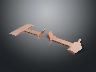 Copper Metal Structure Components With Geometric Shape And Smooth Surface On Dark Background 3d model