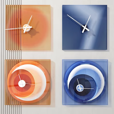 Four Modern Wall Clocks With Colorful Designs And Geometric Shapes For Home Decor 3d model
