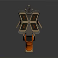 Futuristic Weapon With Gold And Black Color Scheme Orange Accents Modular Design And Hollow Patterns