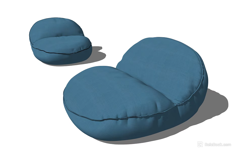 Two Blue Soft Bean Bag Chairs For Comfortable Living Room Seating 3d model