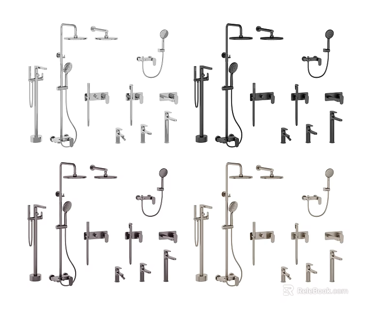 Assorted Modern Shower Head Styles Featuring Handheld Fixed And Overhead Mount Designs 3d model