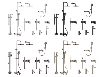 Assorted Modern Shower Head Styles Featuring Handheld Fixed And Overhead Mount Designs 3d model