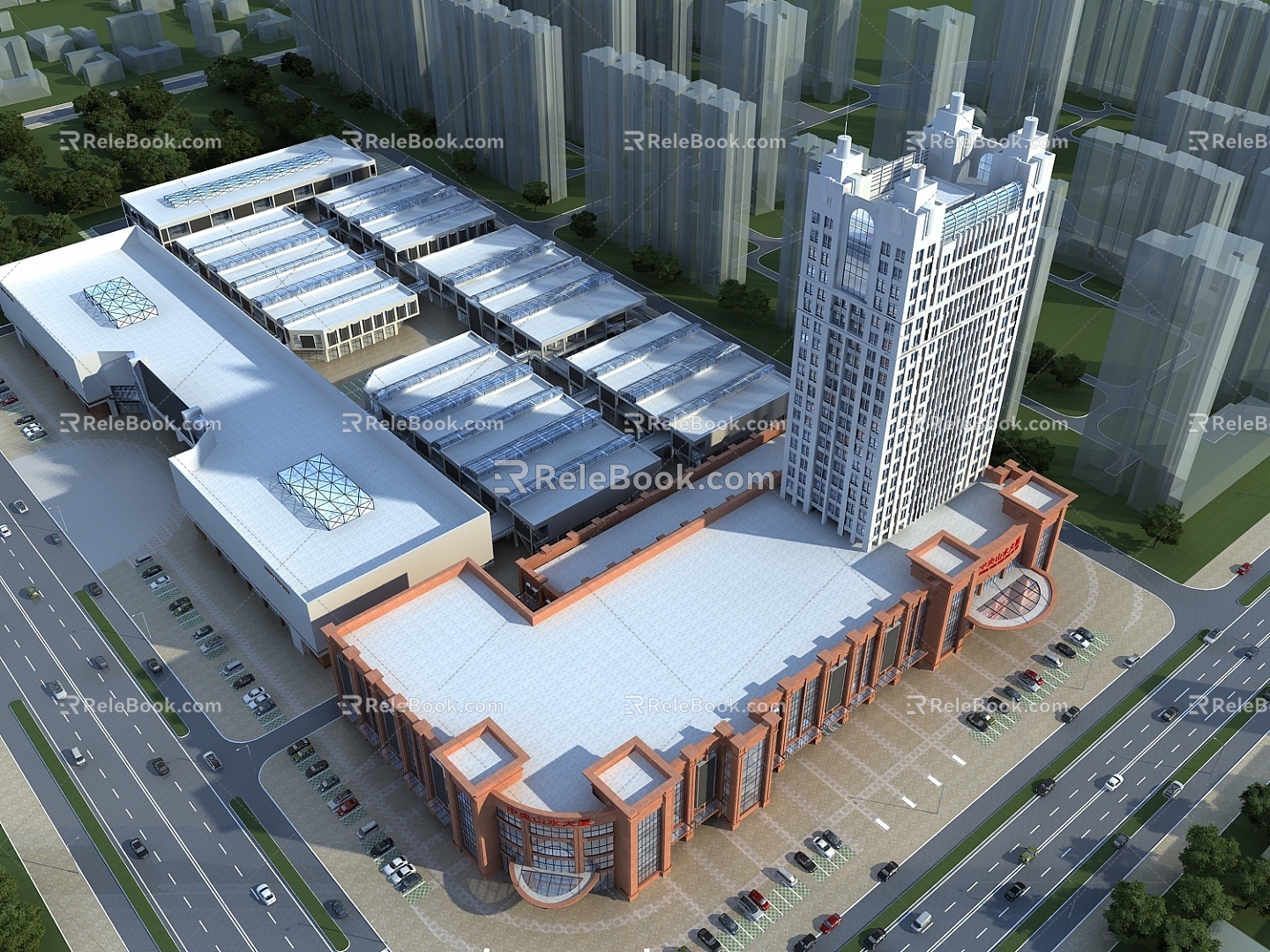 Modern Bird's Eye View Trade City Office Building Shopping Mall Pedestrian Street Wholesale Market Bank 3d model