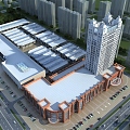 Modern Bird's Eye View Trade City Office Building Shopping Mall Pedestrian Street Wholesale Market Bank 3d model