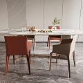 Modern Interior Dining Table Set With Marble Top And Red Beige Chairs 3d model