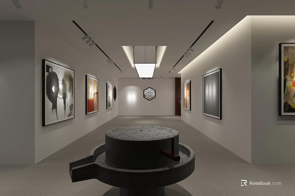 Modern Elevator Corridor With Framed Artworks Recessed Lighting And Minimalist Design 3d model 