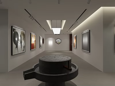 Modern Elevator Corridor With Framed Artworks Recessed Lighting And Minimalist Design 3d model