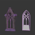Gothic Architectural Elements Featuring Pointed Arch Window Frames With Wooden Structure And White Decorative Design 3d model