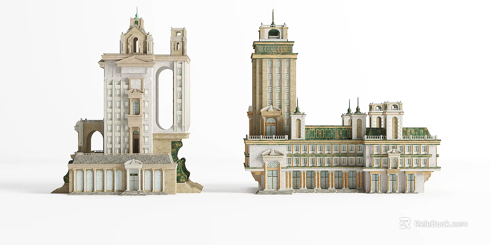 Ancient Architecture With Historic Towers Arched Windows And Ornate Decorative Details 3d model 