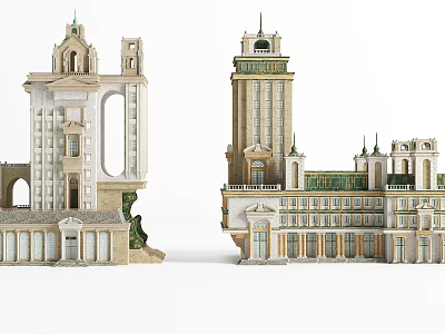 Ancient Architecture With Historic Towers Arched Windows And Ornate Decorative Details 3d model