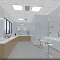 Modern Dental Clinic Interior With Treatment Counters Cabinets Sinks Computers And Stools 3d model