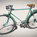 Vintage Teal Bicycle With Brown Seat Black Wheels And Rear Rack