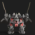 Mechanical Dinosaur With Metallic Structure Red Silver Color And Weapon Components