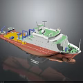 Red and White Water Vessel Model With Green Superstructure And Deck Equipment