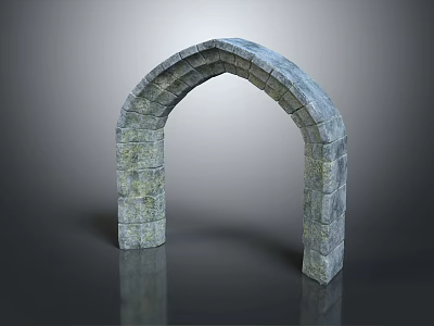 Detailed Stone Archway Architectural Component With Textured Gray Stone Blocks 3d model