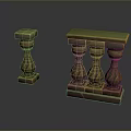 Scenic Architectural Decorative Railings With Carved Columns And Green Tops