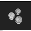 Three White Stone Decorative Spheres with Textured Surface and Base on Gray Background 3d model