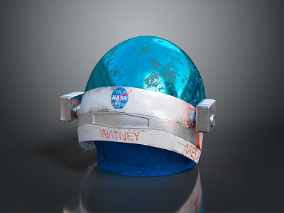 Blue Shiny Astronaut Helmet With NASA Logo And Apollo Label For Space Enthusiasts 3d model