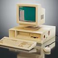Vintage Beige Desktop Computer With Green Screen CRT Monitor Keyboard And Mouse