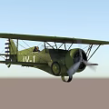 Vintage Green Biplane Fighter Aircraft With Star Insignia Number 1 And Propeller Design