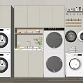 Modern Laundry Room With Multiple Front Load Washing Machines And Storage Cabinets 3d model