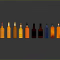 Various Colored Bottles With Different Caps Arranged On Gray Background With Reflections