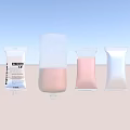 Modern Bathroom Sink With Different Liquid Soap Packaging In Pink And Transparent Tones