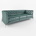 Green Leather Three Seater Sofa With Tufted Diamond Pattern And Side Table Decor 3d model