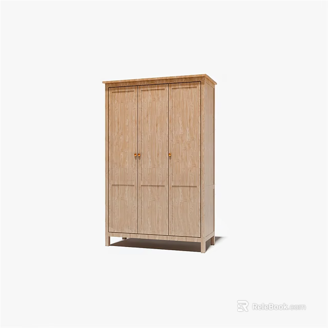 Simple Modern Light Wood Wardrobe With Double Doors Metal Handles And Base Legs 3d model 