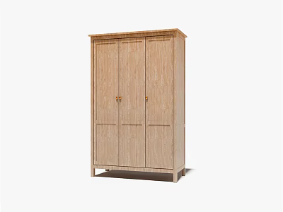 Simple Modern Light Wood Wardrobe With Double Doors Metal Handles And Base Legs 3d model