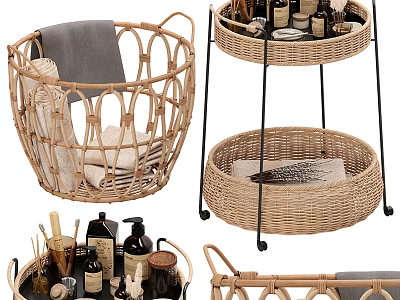 Rattan Bathroom Accessories For Storage And Organization 3d model