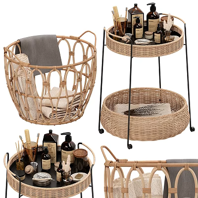 Rattan Bathroom Accessories For Storage And Organization 3d model
