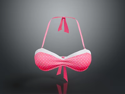 Pink Polka Dot Bikini Top with White Dots and Bow Straps Fashionable Design 3d model
