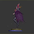 3D Fantasy Female Character Model With Purple Cape Red Blue Armor And Glowing Blue Base