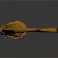 Traditional Wooden Bow With Yellow Carved Design And Black String On Gray Background