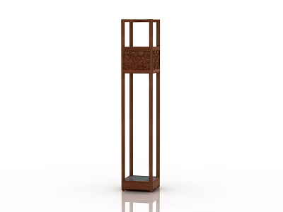 Traditional Wooden Floor Lamp with Intricate Carved Details and Elegant Tall Structure 3d model