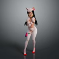Child Wearing Pink Rabbit Ear Headband White Bodysuit And Red Shoes Holding Colorful Toy Wand