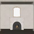 Classic Fireplace with Ornate Decorative Mirror Carved Mantel Wood Logs on White Wall and Columns