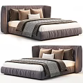 Elegant Double Bed With Upholstered Headboard Plush Pillows And Textured Throw Blanket In Neutral Tones