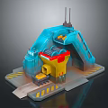 Blue And Yellow Sci Fi Mechanical Gate With Control Panel And Warning Stripes 3d model