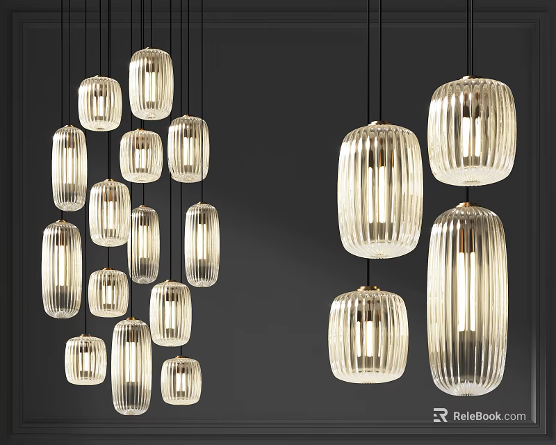 Modern Glass Pendant Lights Featuring Stripe Design And Multiple Sizes 3d model 