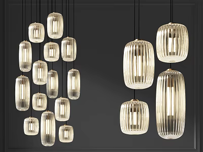 Modern Glass Pendant Lights Featuring Stripe Design And Multiple Sizes 3d model
