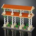 Double Story Architectural Brick Model With Red Roof White Columns Green Vines And Small Trees