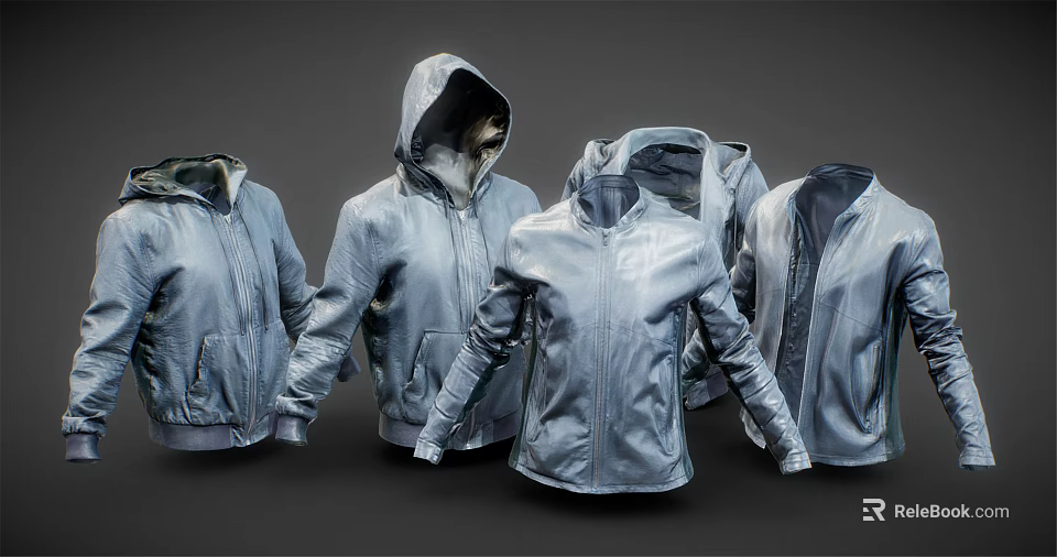 Light Blue Hooded Jackets With Different Styles And Zippered Front Design 3d model 