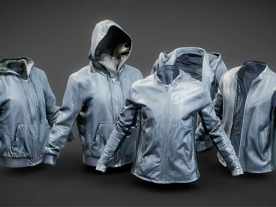 Light Blue Hooded Jackets With Different Styles And Zippered Front Design 3d model