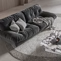 Modern Gray Velvet Sofa and Marble Top Coffee Table Set with Pillows and Throw Blanket